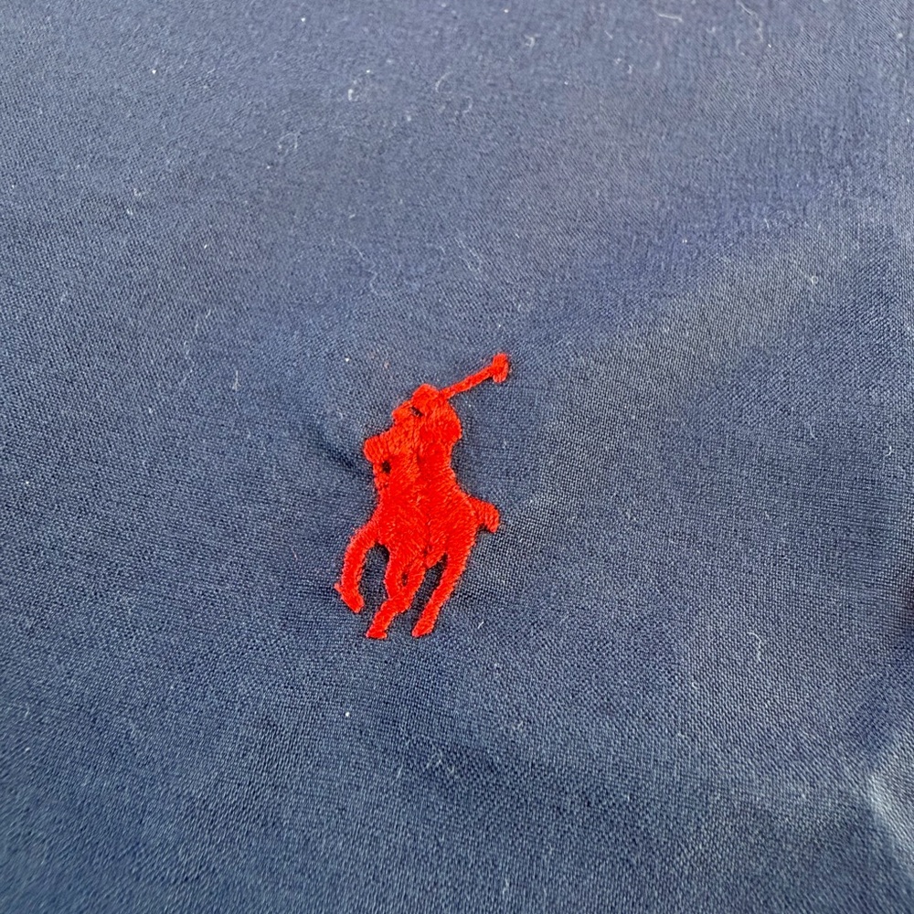 Ralph Lauren Navy Short-Sleeve Button-Down Shirt with Red Pony